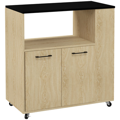 Rolling Kitchen Cart Service Trolley Adjustable Shelf Storage Unit for Kitchen and Living Room 75 x 40 x 80.5 cm Natural Wood Black