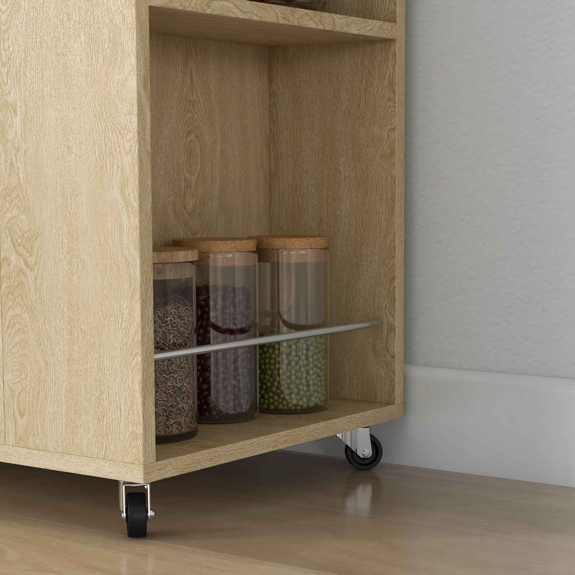 Rolling Kitchen Cart Service Trolley Adjustable Shelf Storage Unit for Kitchen and Living Room 75 x 40 x 80.5 cm Natural Wood Black