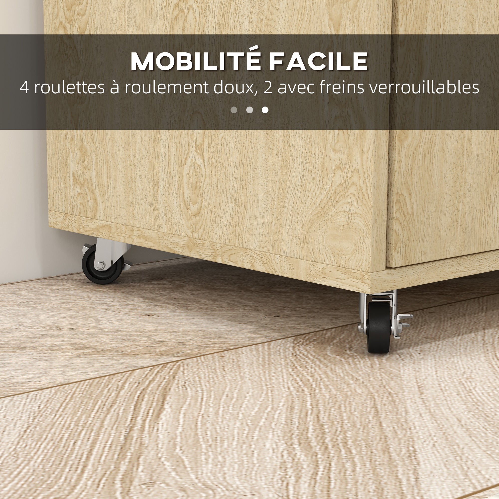 Rolling Kitchen Cart Service Trolley Adjustable Shelf Storage Unit for Kitchen and Living Room 75 x 40 x 80.5 cm Natural Wood Black
