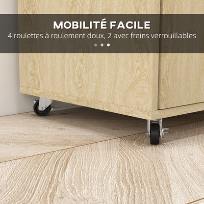 Rolling Kitchen Cart Service Trolley Adjustable Shelf Storage Unit for Kitchen and Living Room 75 x 40 x 80.5 cm Natural Wood Black