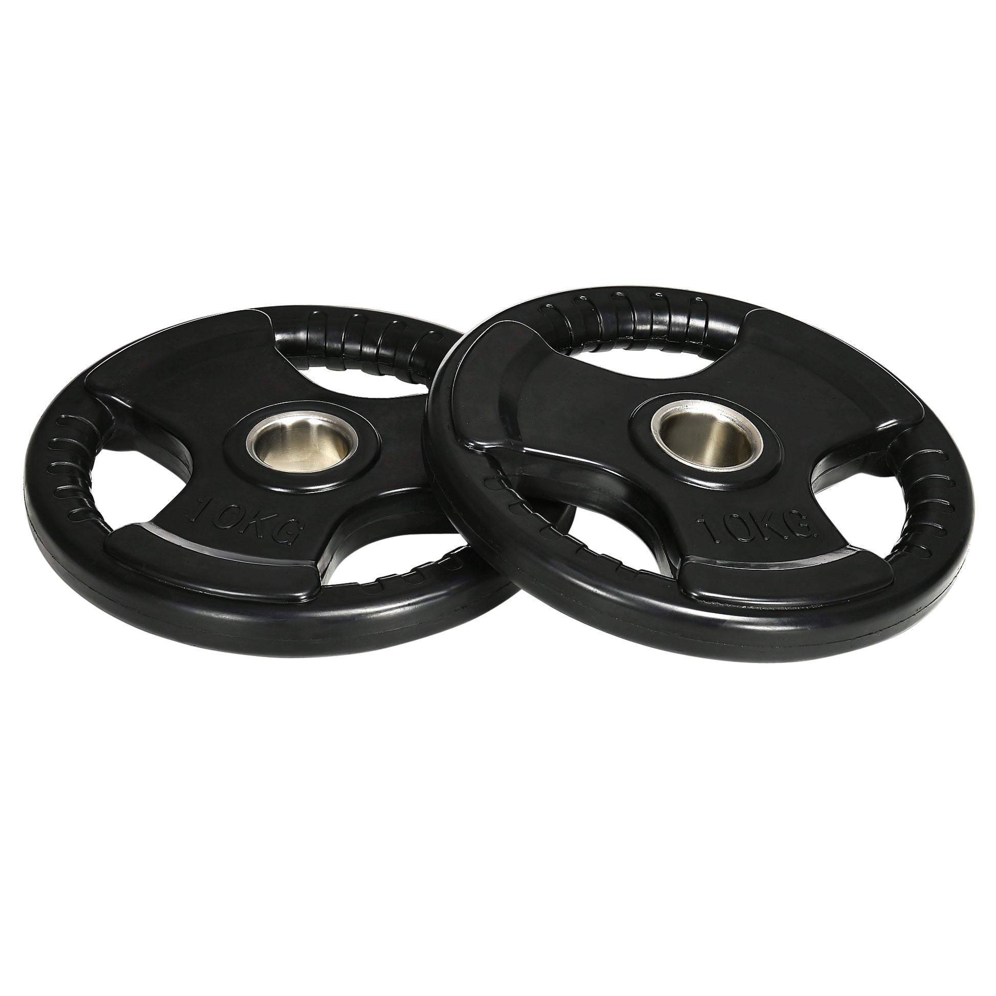 SPORTNOW Weight Plates 2-Pack, Tri-Grip 2 x 10 KG Rubber Olympic Plates, floor-friendly Weight Plates with 5 cm borehole, three grips, for weightlifting, strength training