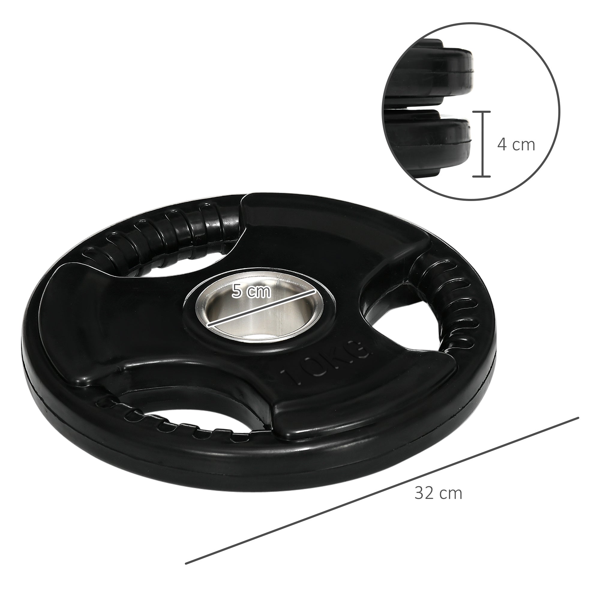 SPORTNOW Weight Plates 2-Pack, Tri-Grip 2 x 10 KG Rubber Olympic Plates, floor-friendly Weight Plates with 5 cm borehole, three grips, for weightlifting, strength training