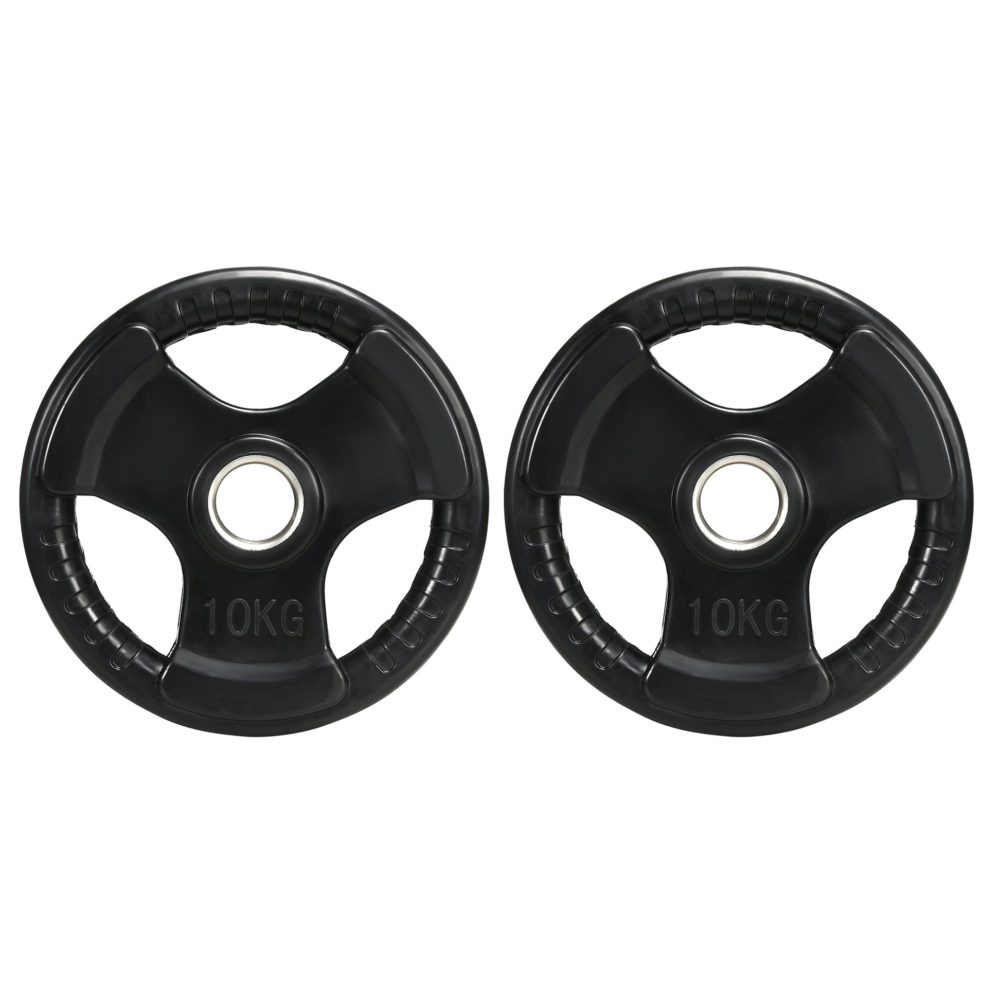 SPORTNOW Weight Plates 2-Pack, Tri-Grip 2 x 10 KG Rubber Olympic Plates, floor-friendly Weight Plates with 5 cm borehole, three grips, for weightlifting, strength training