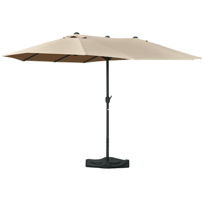 Outdoor Garden Parasol Double Rectangular Parasol 4.6L x 2.7W x 2.4H m with Crank Opening Closing, Sandbags and Base Included, for Balcony, Pool, Khaki