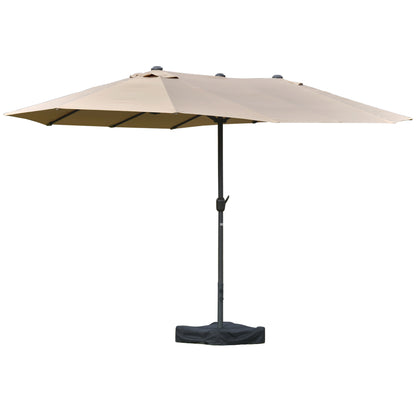 Outdoor Garden Parasol Double Rectangular Parasol 4.6L x 2.7W x 2.4H m with Crank Opening Closing, Sandbags and Base Included, for Balcony, Pool, Khaki