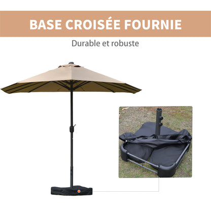 Outdoor Garden Parasol Double Rectangular Parasol 4.6L x 2.7W x 2.4H m with Crank Opening Closing, Sandbags and Base Included, for Balcony, Pool, Khaki