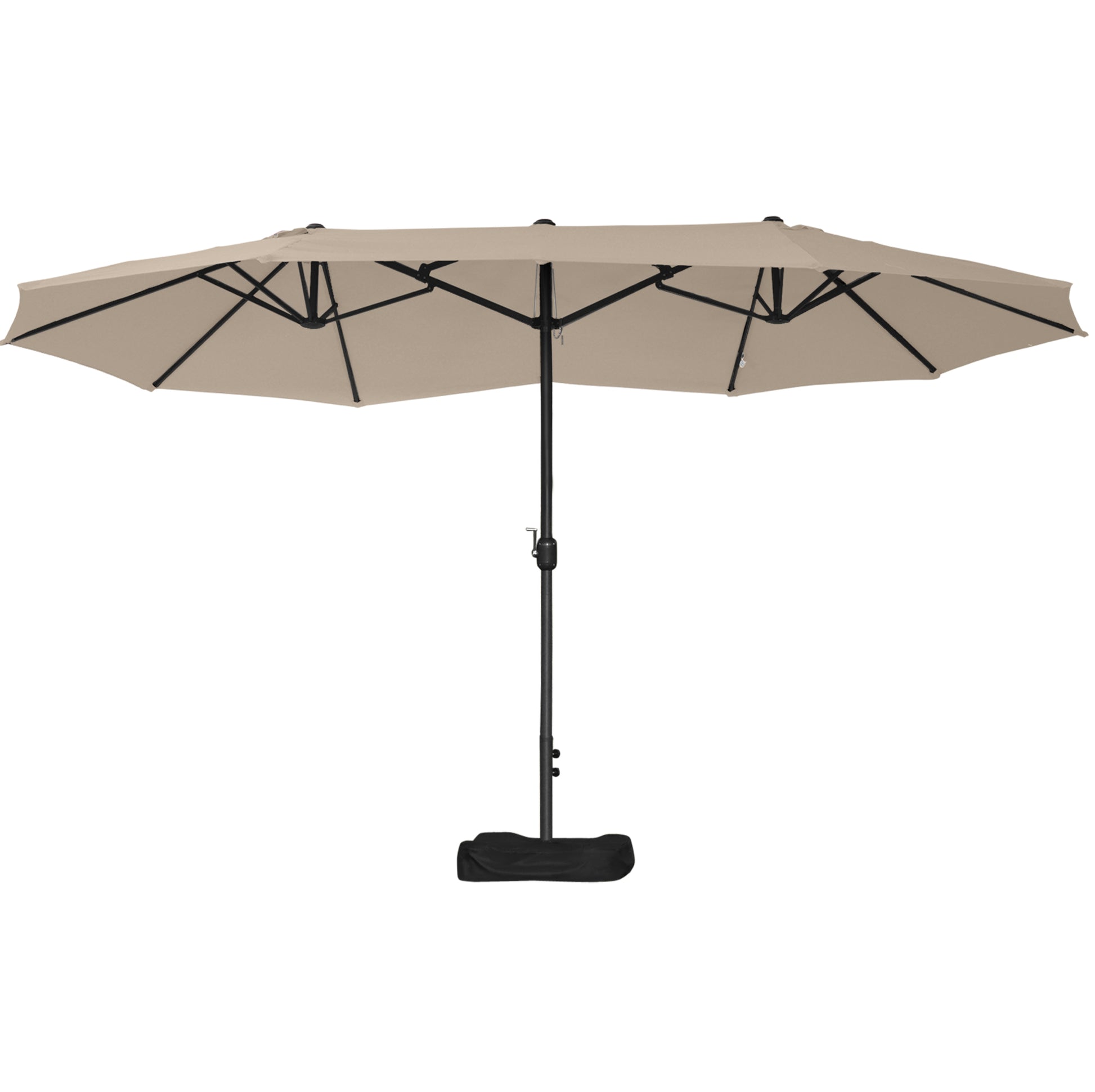 Outdoor Garden Parasol Double Rectangular Parasol 4.6L x 2.7W x 2.4H m with Crank Opening Closing, Sandbags and Base Included, for Balcony, Pool, Khaki