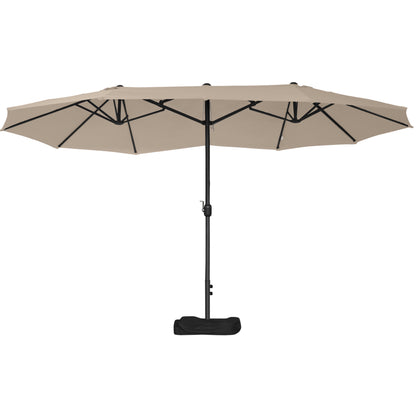 Outdoor Garden Parasol Double Rectangular Parasol 4.6L x 2.7W x 2.4H m with Crank Opening Closing, Sandbags and Base Included, for Balcony, Pool, Khaki