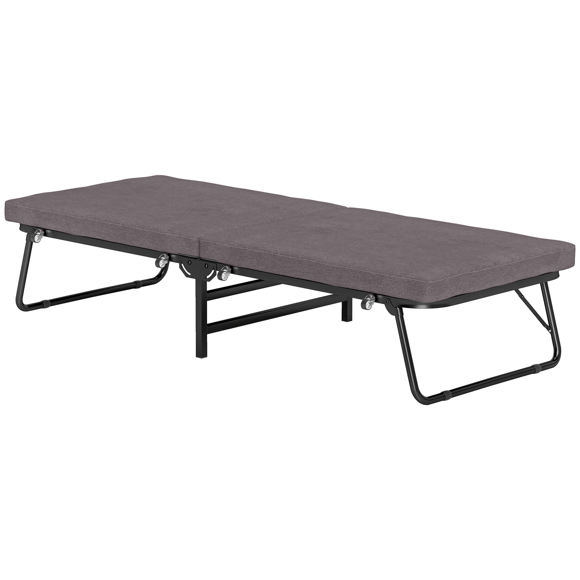 Folding Bed 70x180 cm with Foam Mattress Folding Bed Furniture with 5-Position Adjustable Backrest and Wheels Guest Bed Load 120 kg Brown