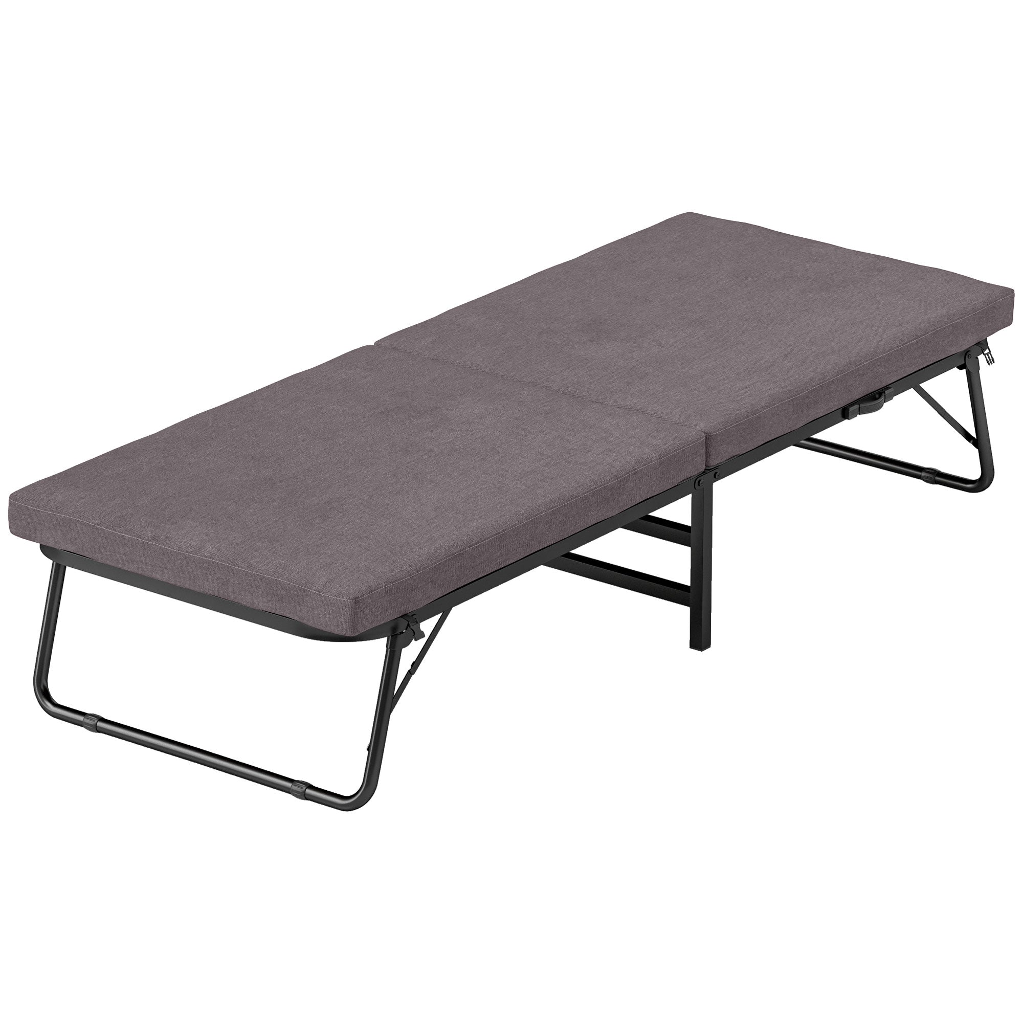 Folding Bed 70x180 cm with Foam Mattress Folding Bed Furniture with 5-Position Adjustable Backrest and Wheels Guest Bed Load 120 kg Brown
