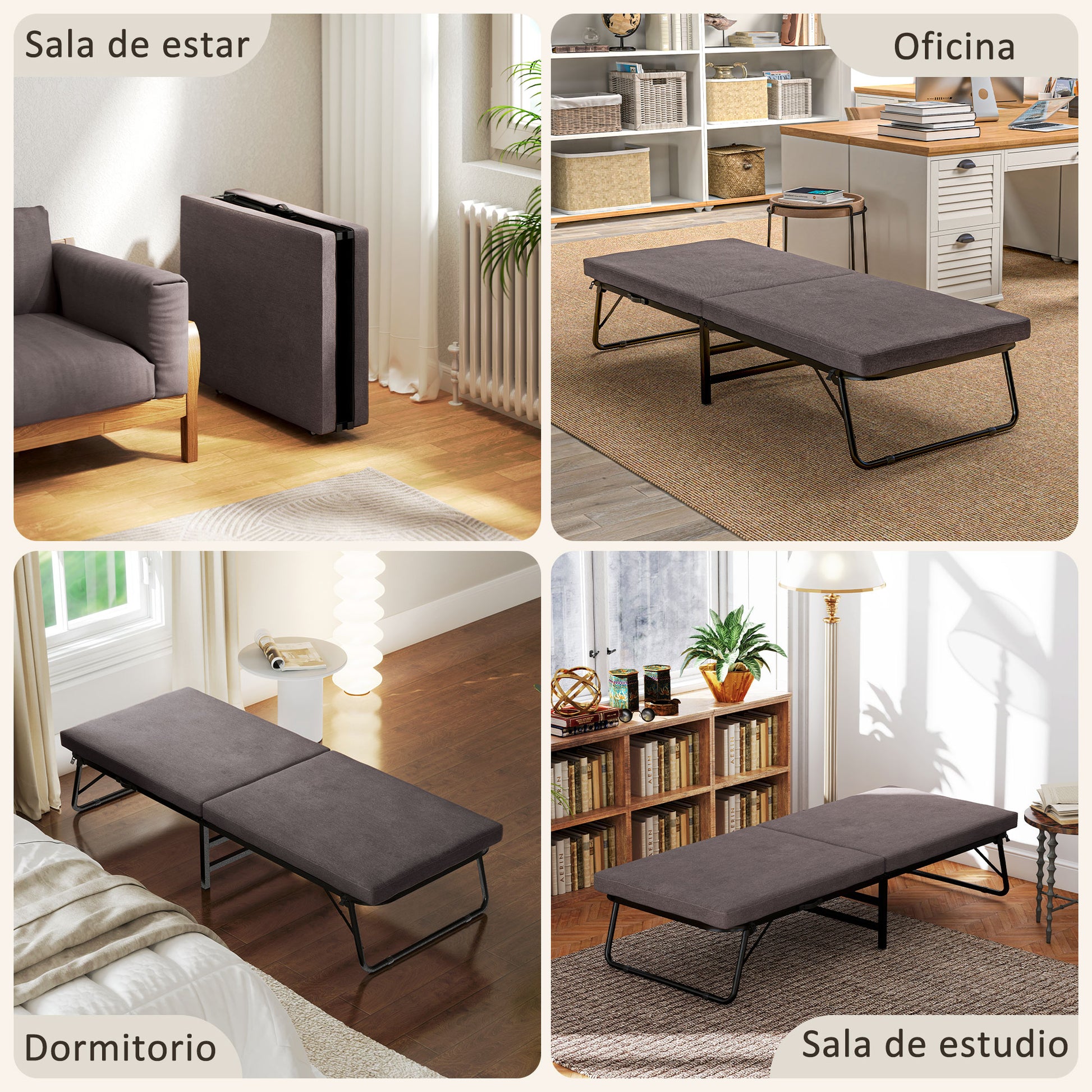 Folding Bed 70x180 cm with Foam Mattress Folding Bed Furniture with 5-Position Adjustable Backrest and Wheels Guest Bed Load 120 kg Brown