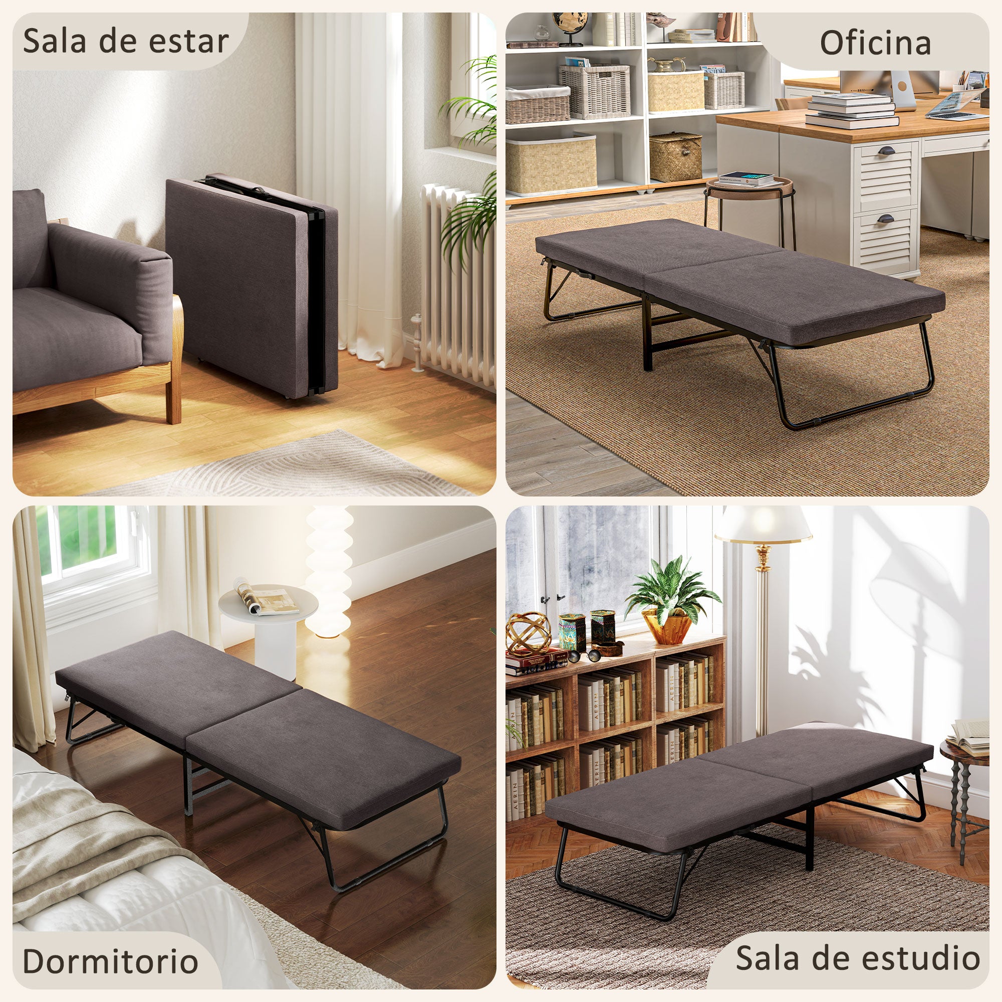 Folding Bed 70x180 cm with Foam Mattress Folding Bed Furniture with 5-Position Adjustable Backrest and Wheels Guest Bed Load 120 kg Brown