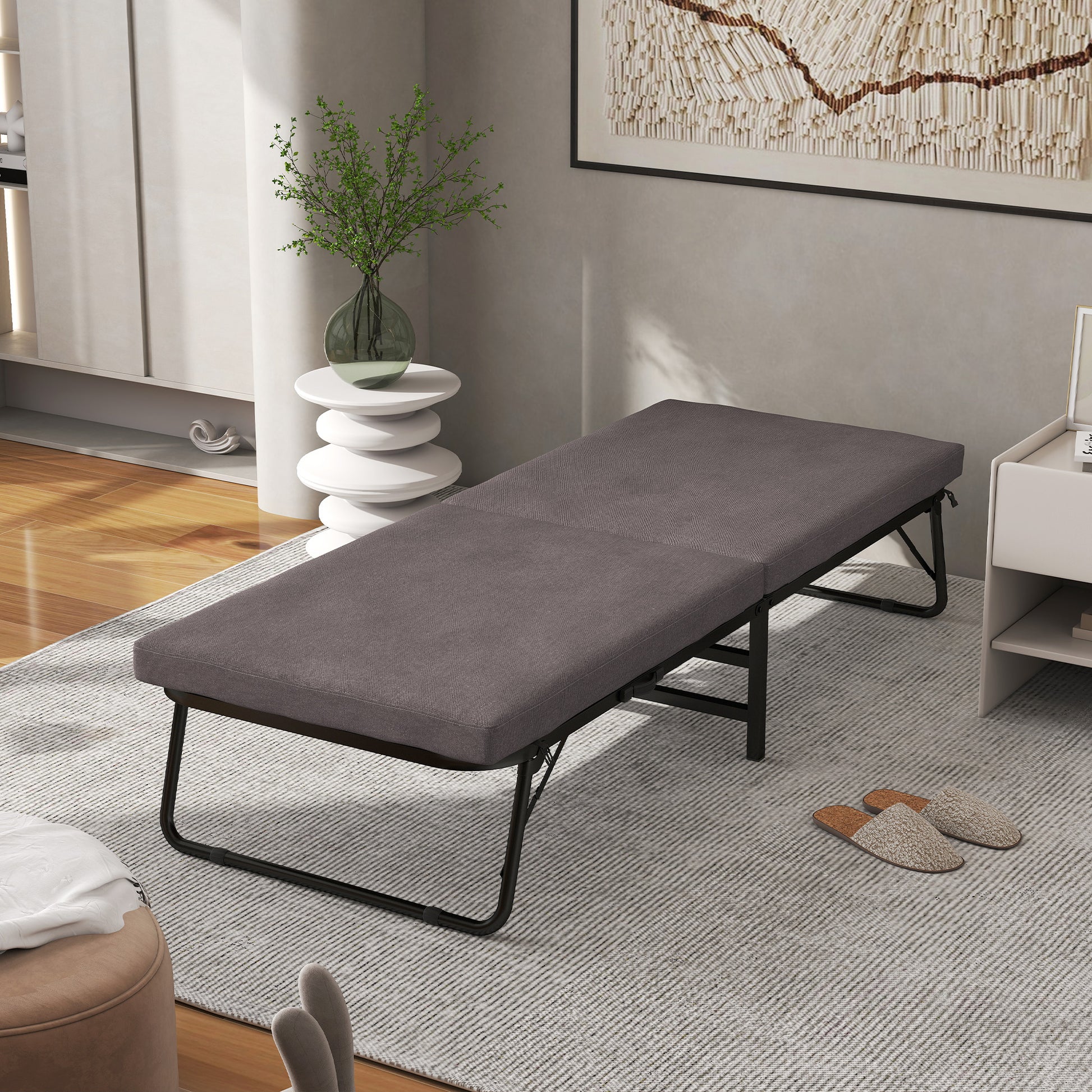 Folding Bed 70x180 cm with Foam Mattress Folding Bed Furniture with 5-Position Adjustable Backrest and Wheels Guest Bed Load 120 kg Brown