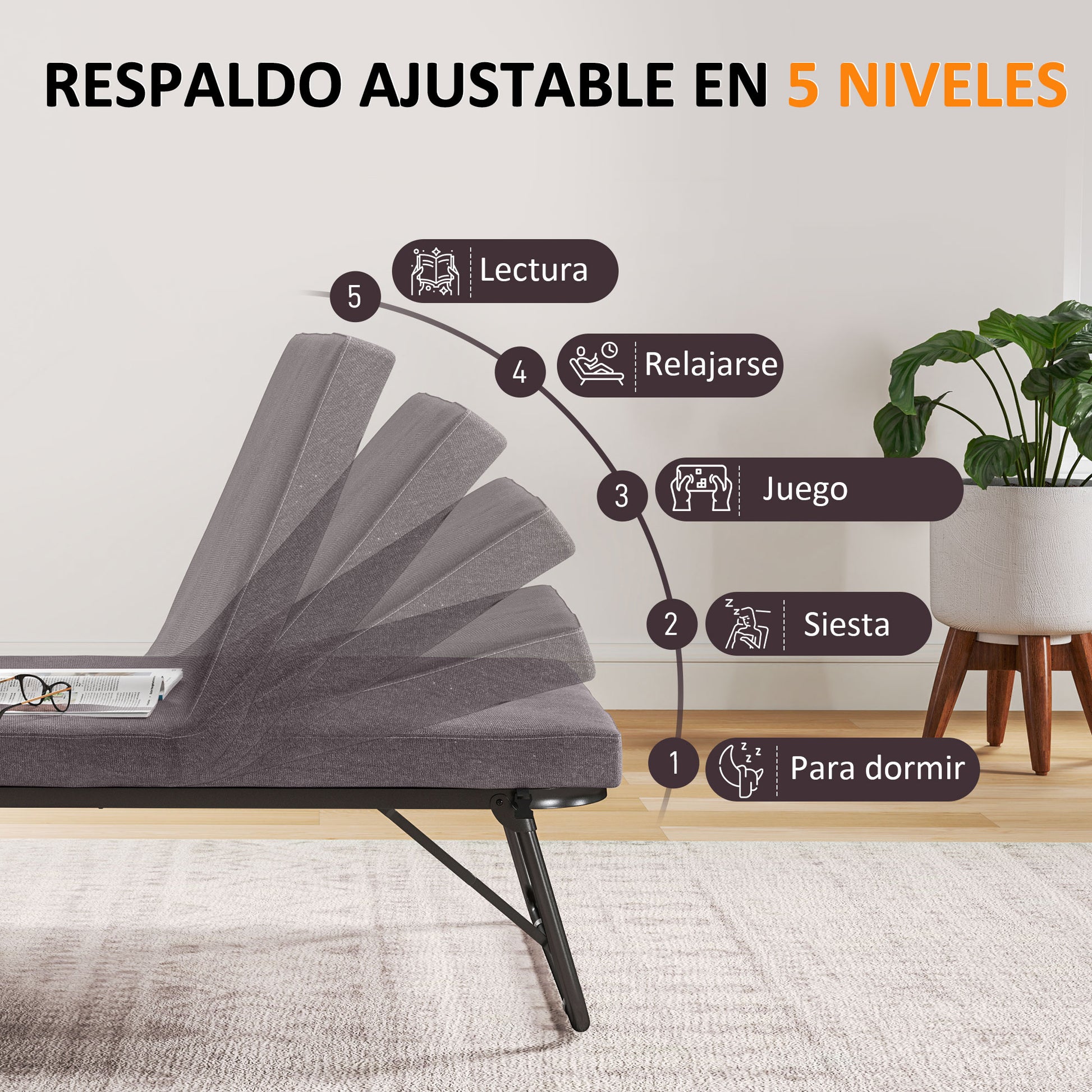 Folding Bed 70x180 cm with Foam Mattress Folding Bed Furniture with 5-Position Adjustable Backrest and Wheels Guest Bed Load 120 kg Brown
