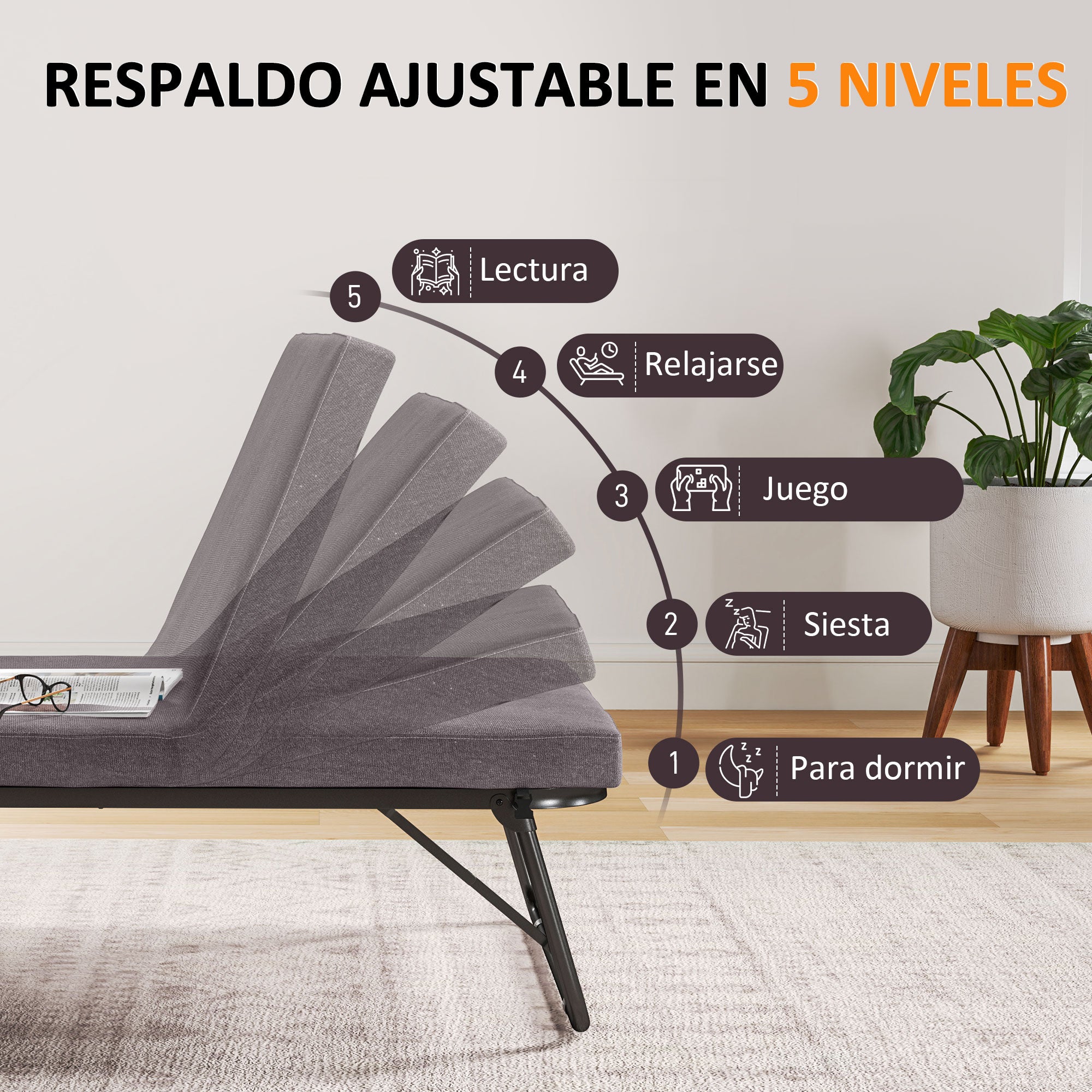 Folding Bed 70x180 cm with Foam Mattress Folding Bed Furniture with 5-Position Adjustable Backrest and Wheels Guest Bed Load 120 kg Brown