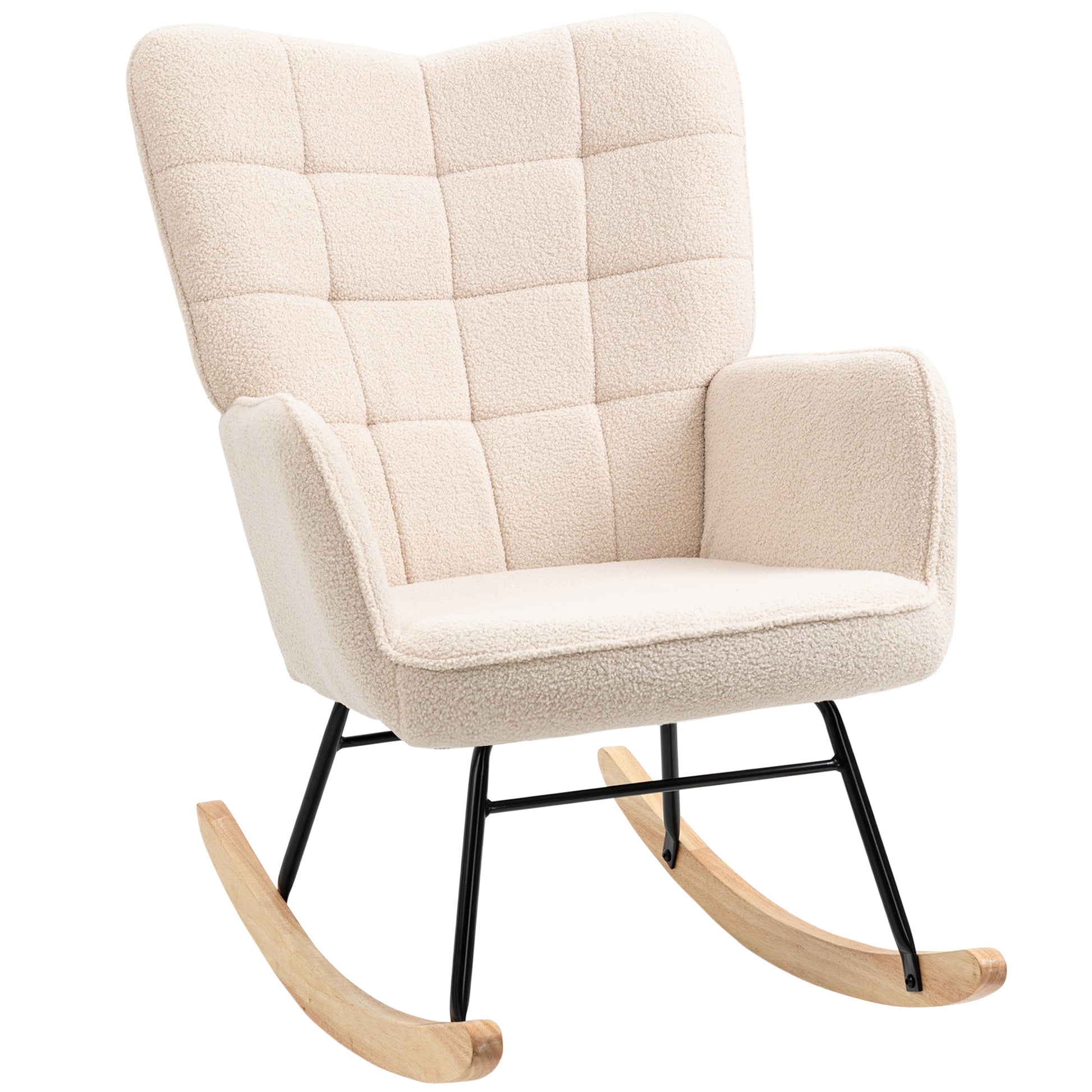 Rocking Chair, Rocking Armchair with Berber Fleece Look, Armrest, Padded Chair with Wooden Runners, Relax Armchair for Living Room, Bedroom, Up to 120kg Load Capacity, Beige