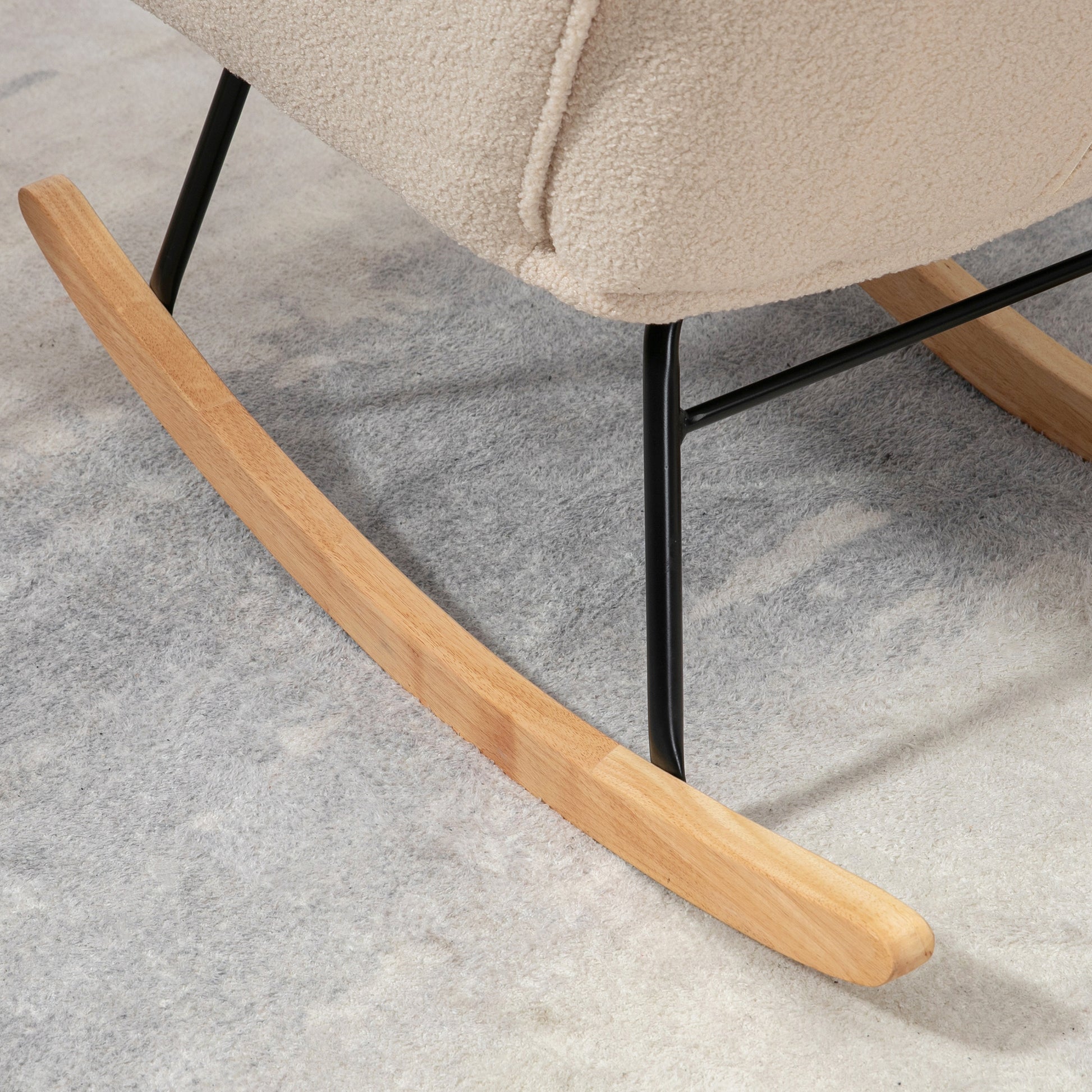 Rocking Chair, Rocking Armchair with Berber Fleece Look, Armrest, Padded Chair with Wooden Runners, Relax Armchair for Living Room, Bedroom, Up to 120kg Load Capacity, Beige