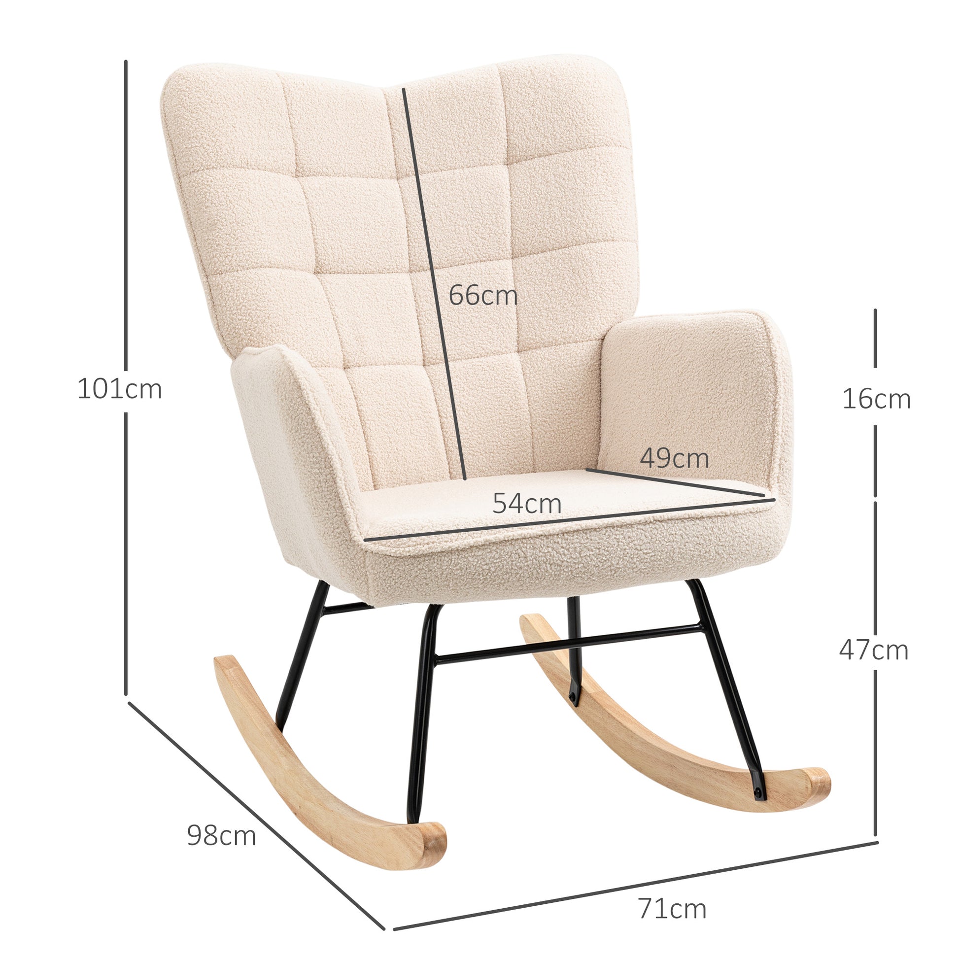 Rocking Chair, Rocking Armchair with Berber Fleece Look, Armrest, Padded Chair with Wooden Runners, Relax Armchair for Living Room, Bedroom, Up to 120kg Load Capacity, Beige