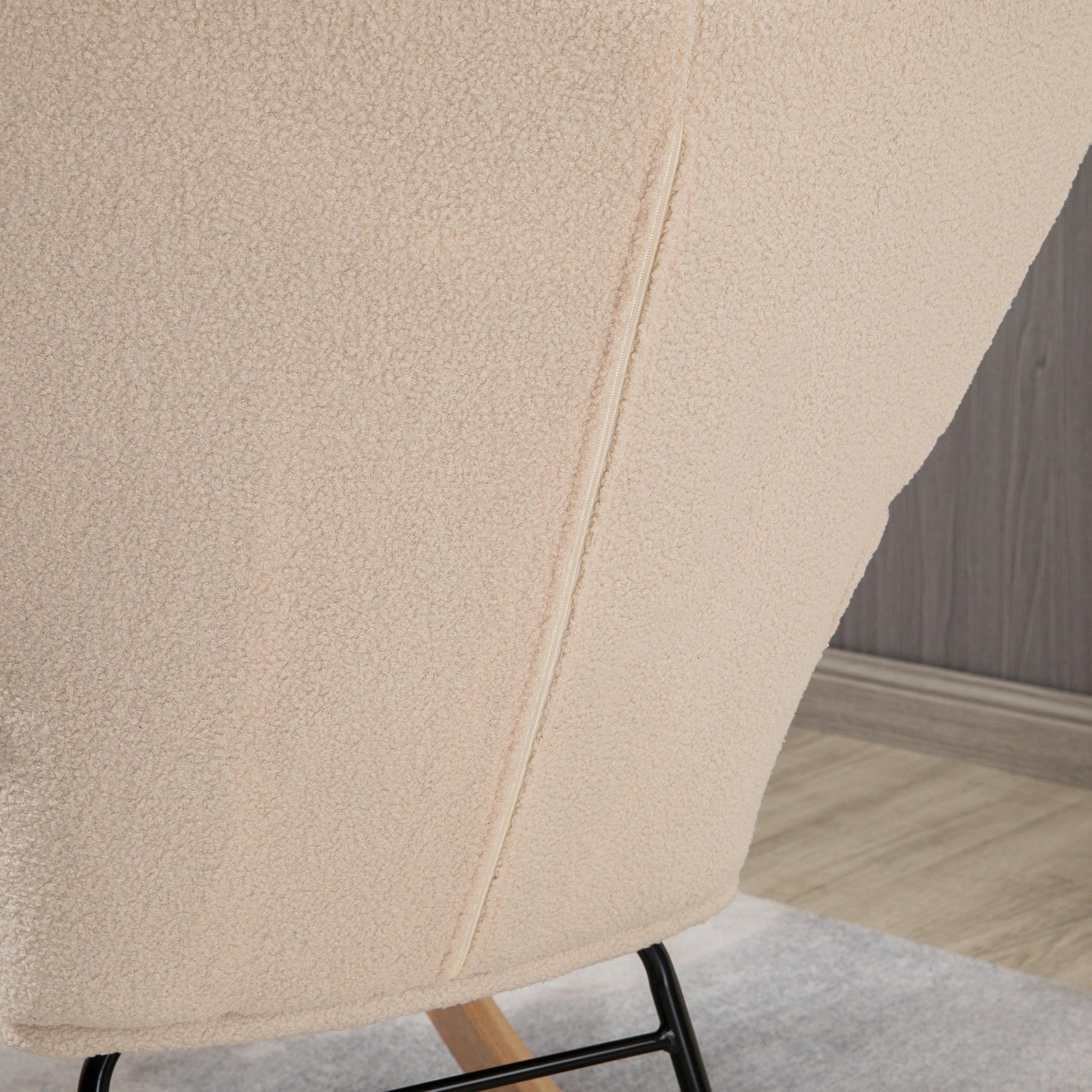Rocking Chair, Rocking Armchair with Berber Fleece Look, Armrest, Padded Chair with Wooden Runners, Relax Armchair for Living Room, Bedroom, Up to 120kg Load Capacity, Beige