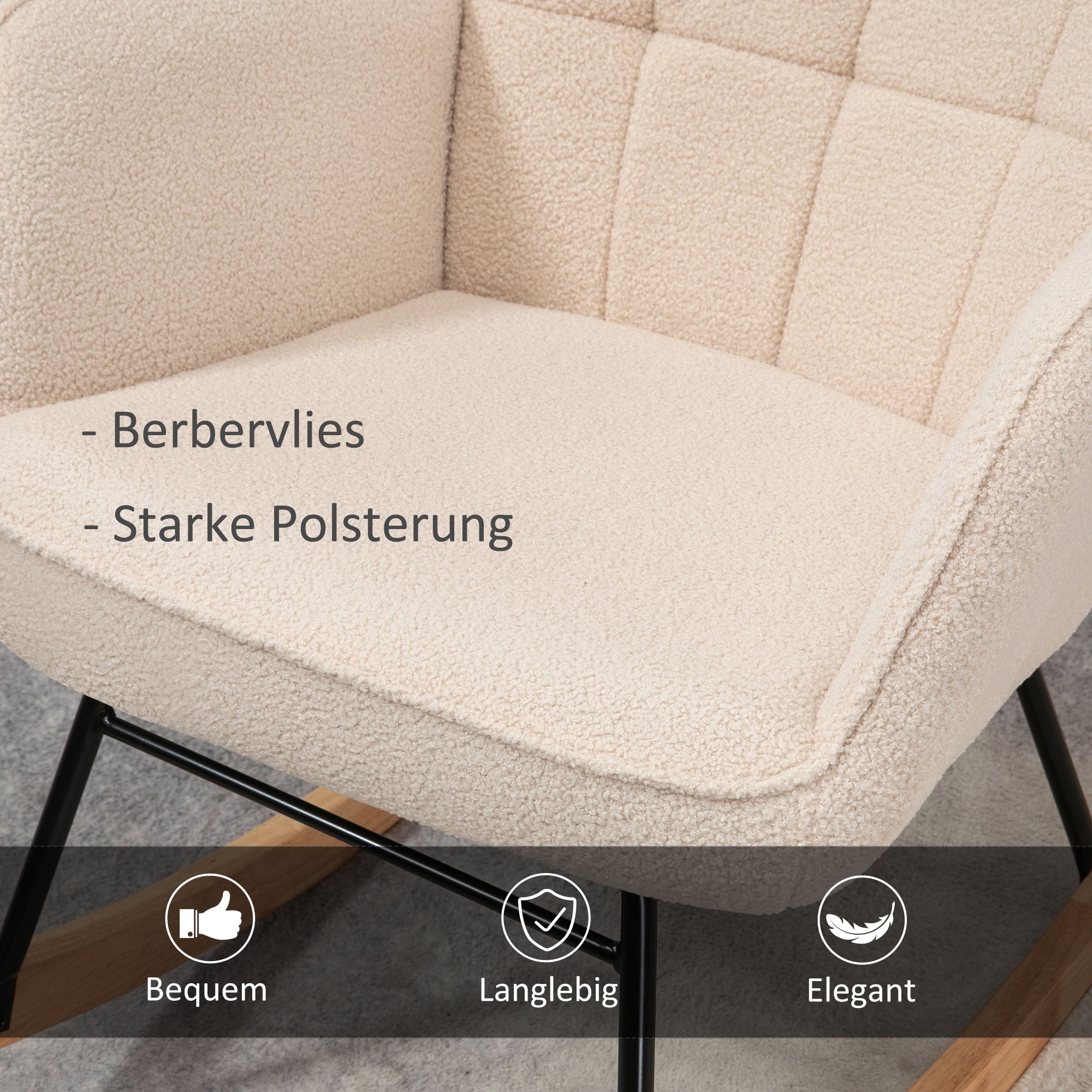Rocking Chair, Rocking Armchair with Berber Fleece Look, Armrest, Padded Chair with Wooden Runners, Relax Armchair for Living Room, Bedroom, Up to 120kg Load Capacity, Beige