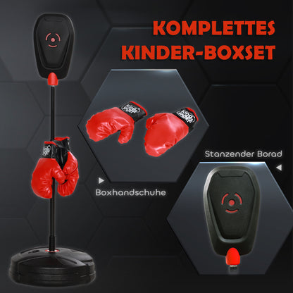 Punching Ball for Kids, Punching Bag 88-124 cm height-adjustable Boxing Stand with Boxing Gloves, Boxing Set with water/sand fillable stands for 5-10 years old kids, Steel, Black