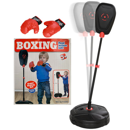 Punching Ball for Kids, Punching Bag 88-124 cm height-adjustable Boxing Stand with Boxing Gloves, Boxing Set with water/sand fillable stands for 5-10 years old kids, Steel, Black