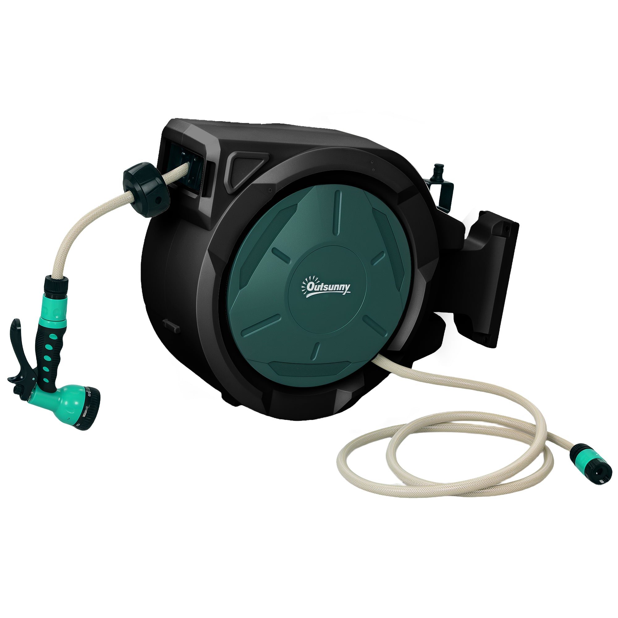 Hose Reel, Water Hose Cart, 30+2 m, with Wall Mount + Handle, 180° swivel, 7 Watering Options, Black