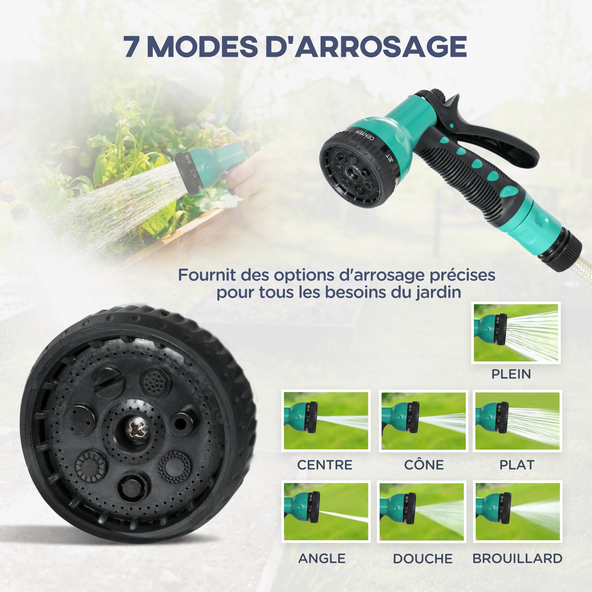 Hose Reel, Water Hose Cart, 30+2 m, with Wall Mount + Handle, 180° swivel, 7 Watering Options, Black