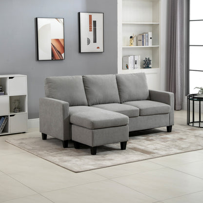 3-Seater Corner Sofa with Reversible Chaise Left or Right for Living Room, Office, Apartment, Polyester Fabric 197L x 139W x 91H cm Light Gray