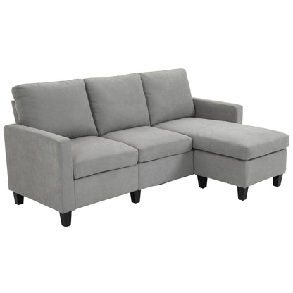 3-Seater Corner Sofa with Reversible Chaise Left or Right for Living Room, Office, Apartment, Polyester Fabric 197L x 139W x 91H cm Light Gray