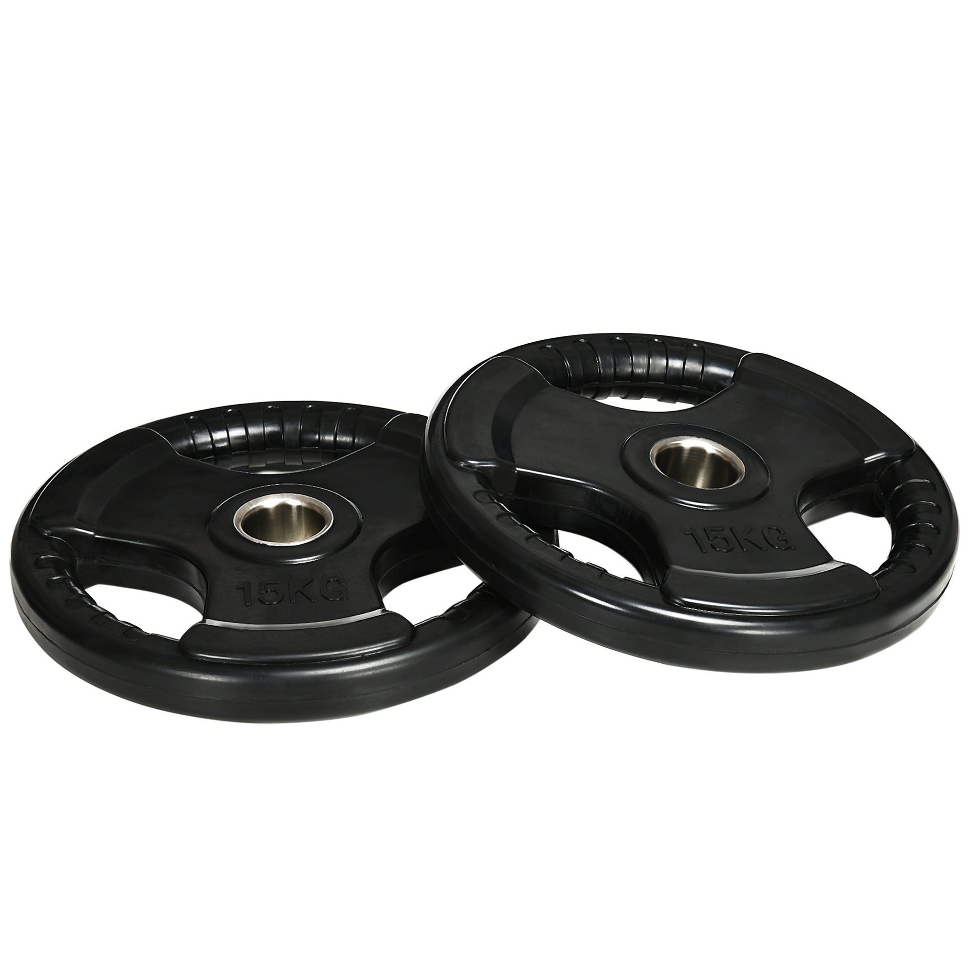 SPORTNOW Weight Plates 2-Pack, Tri-Grip 2 x 15 KG Rubberized Olympic Plates, Floor-Friendly Weight Plates with 5 cm Hole, Three Handles, for Weightlifting, Strength Training