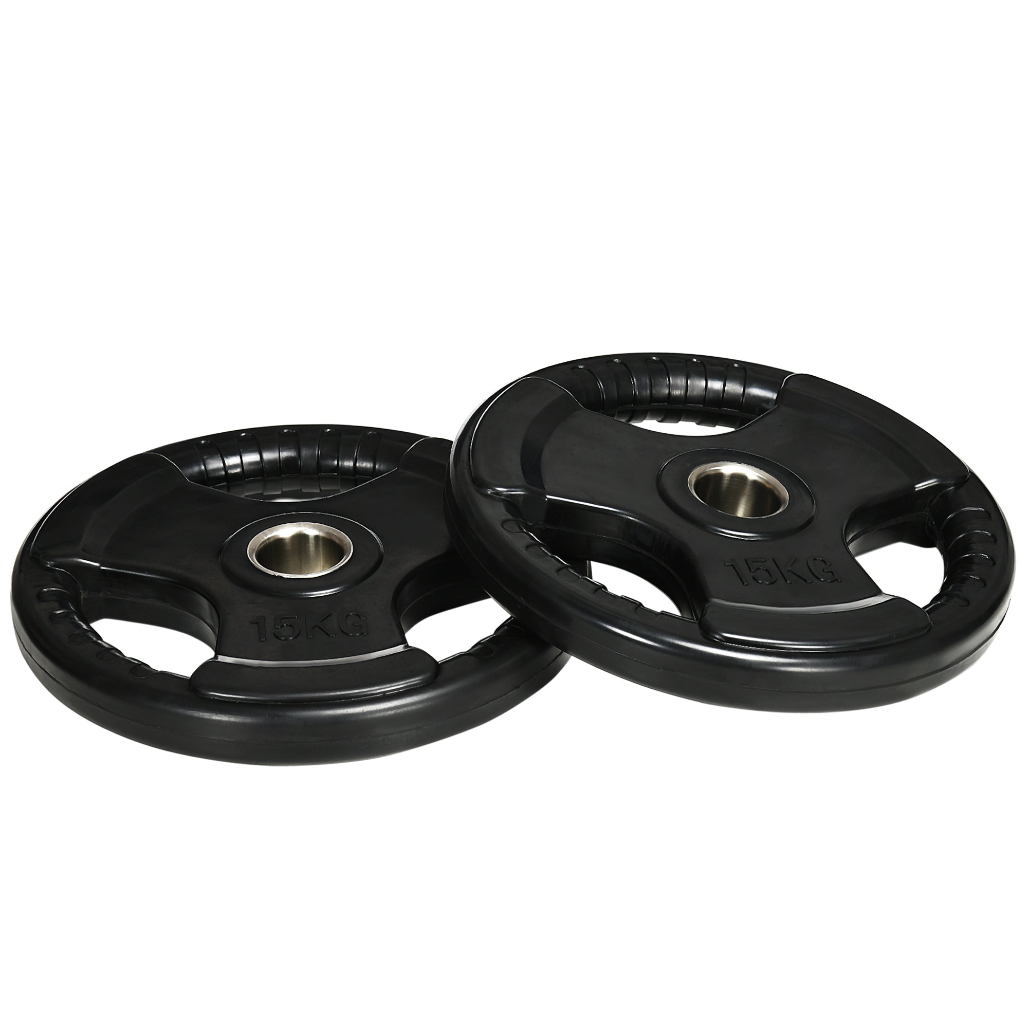 SPORTNOW Weight Plates 2-Pack, Tri-Grip 2 x 15 KG Rubberized Olympic Plates, Floor-Friendly Weight Plates with 5 cm Hole, Three Handles, for Weightlifting, Strength Training