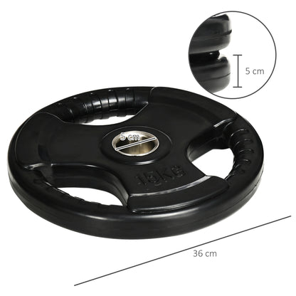 SPORTNOW Weight Plates 2-Pack, Tri-Grip 2 x 15 KG Rubberized Olympic Plates, Floor-Friendly Weight Plates with 5 cm Hole, Three Handles, for Weightlifting, Strength Training