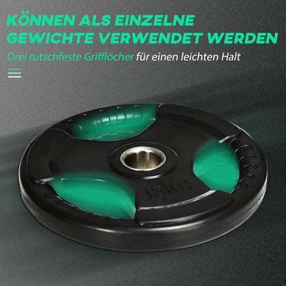 SPORTNOW Weight Plates 2-Pack, Tri-Grip 2 x 15 KG Rubberized Olympic Plates, Floor-Friendly Weight Plates with 5 cm Hole, Three Handles, for Weightlifting, Strength Training