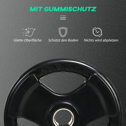 SPORTNOW Weight Plates 2-Pack, Tri-Grip 2 x 15 KG Rubberized Olympic Plates, Floor-Friendly Weight Plates with 5 cm Hole, Three Handles, for Weightlifting, Strength Training