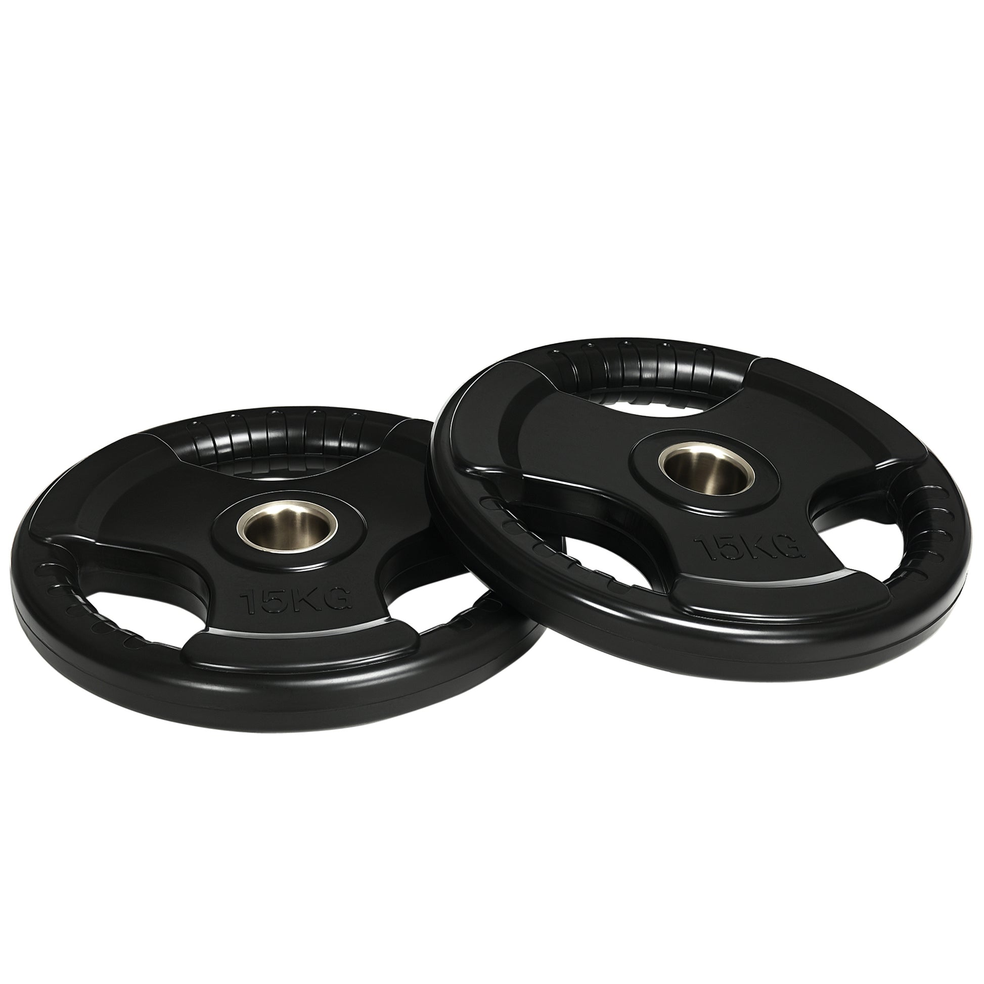 SPORTNOW Weight Plates 2-Pack, Tri-Grip 2 x 15 KG Rubberized Olympic Plates, Floor-Friendly Weight Plates with 5 cm Hole, Three Handles, for Weightlifting, Strength Training