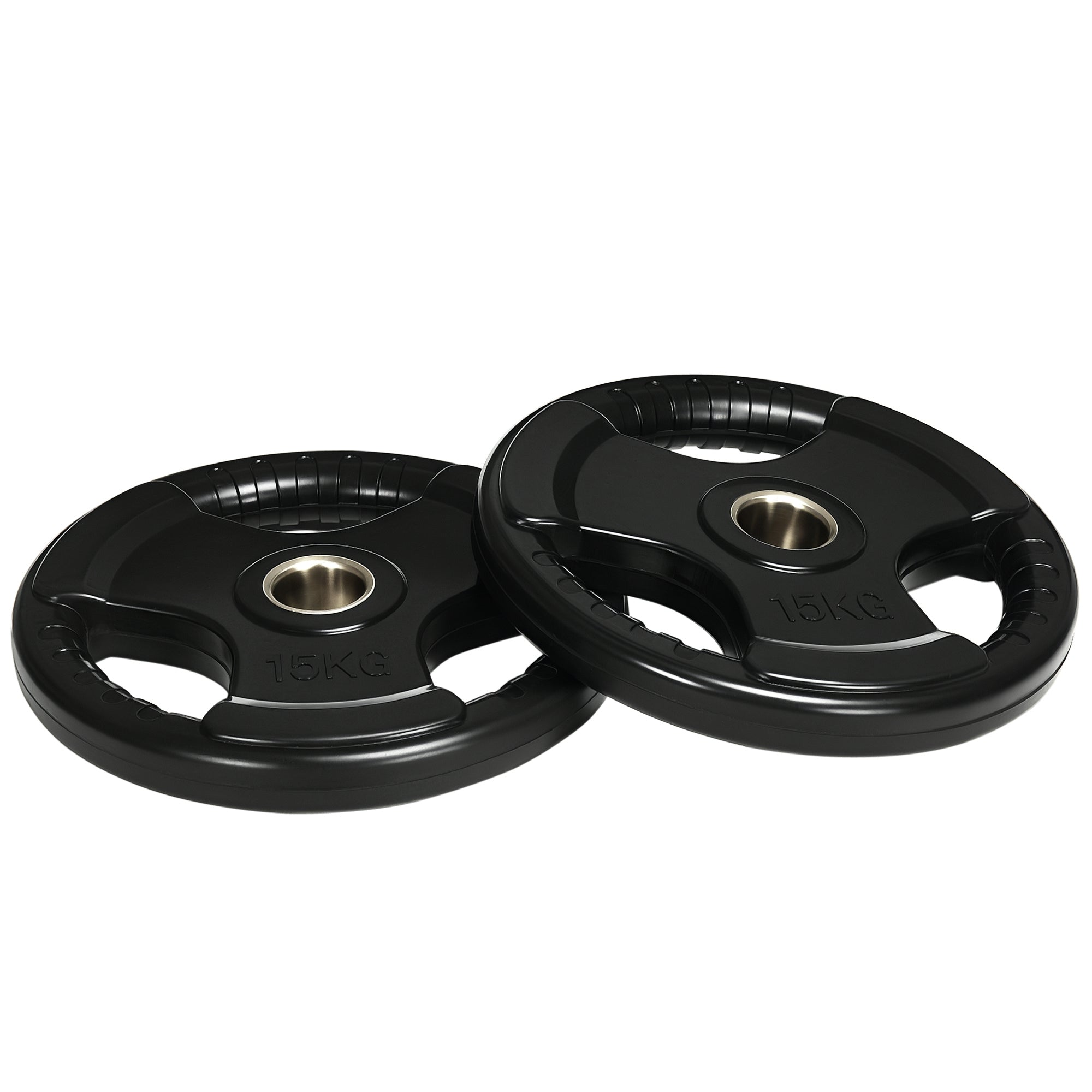 SPORTNOW Weight Plates 2-Pack, Tri-Grip 2 x 15 KG Rubberized Olympic Plates, Floor-Friendly Weight Plates with 5 cm Hole, Three Handles, for Weightlifting, Strength Training
