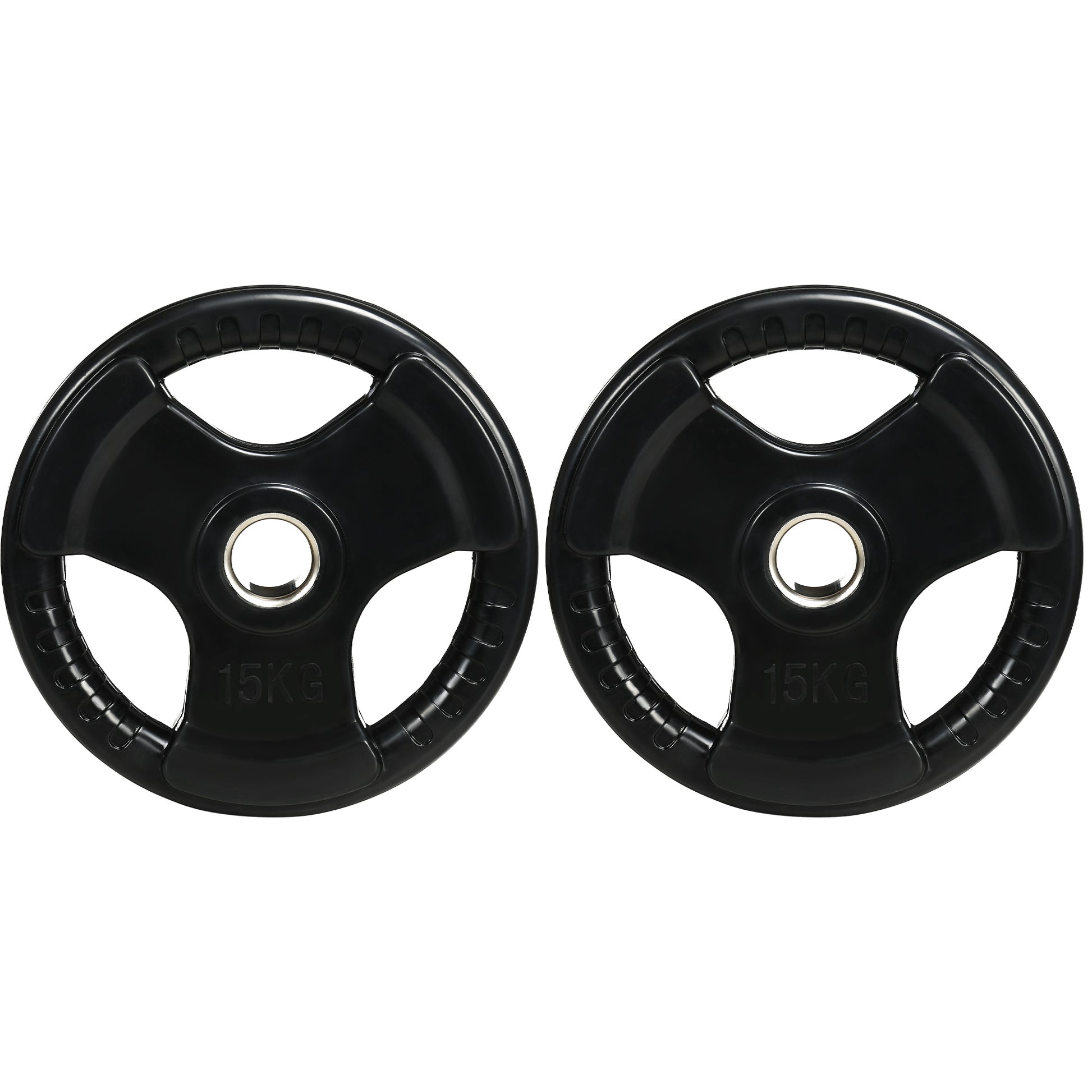 SPORTNOW Weight Plates 2-Pack, Tri-Grip 2 x 15 KG Rubberized Olympic Plates, Floor-Friendly Weight Plates with 5 cm Hole, Three Handles, for Weightlifting, Strength Training