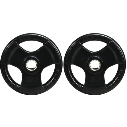 SPORTNOW Weight Plates 2-Pack, Tri-Grip 2 x 15 KG Rubberized Olympic Plates, Floor-Friendly Weight Plates with 5 cm Hole, Three Handles, for Weightlifting, Strength Training