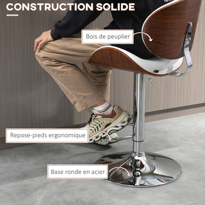 Set of 2 bar stools kitchen chairs with synthetic leather backrest adjustable height swivel footrest white