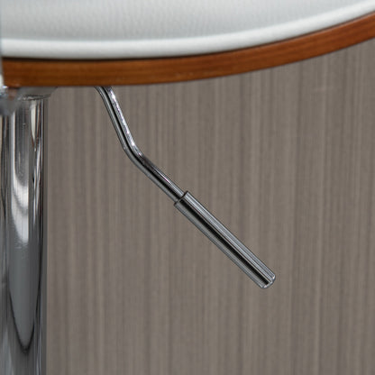 Set of 2 bar stools kitchen chairs with synthetic leather backrest adjustable height swivel footrest white