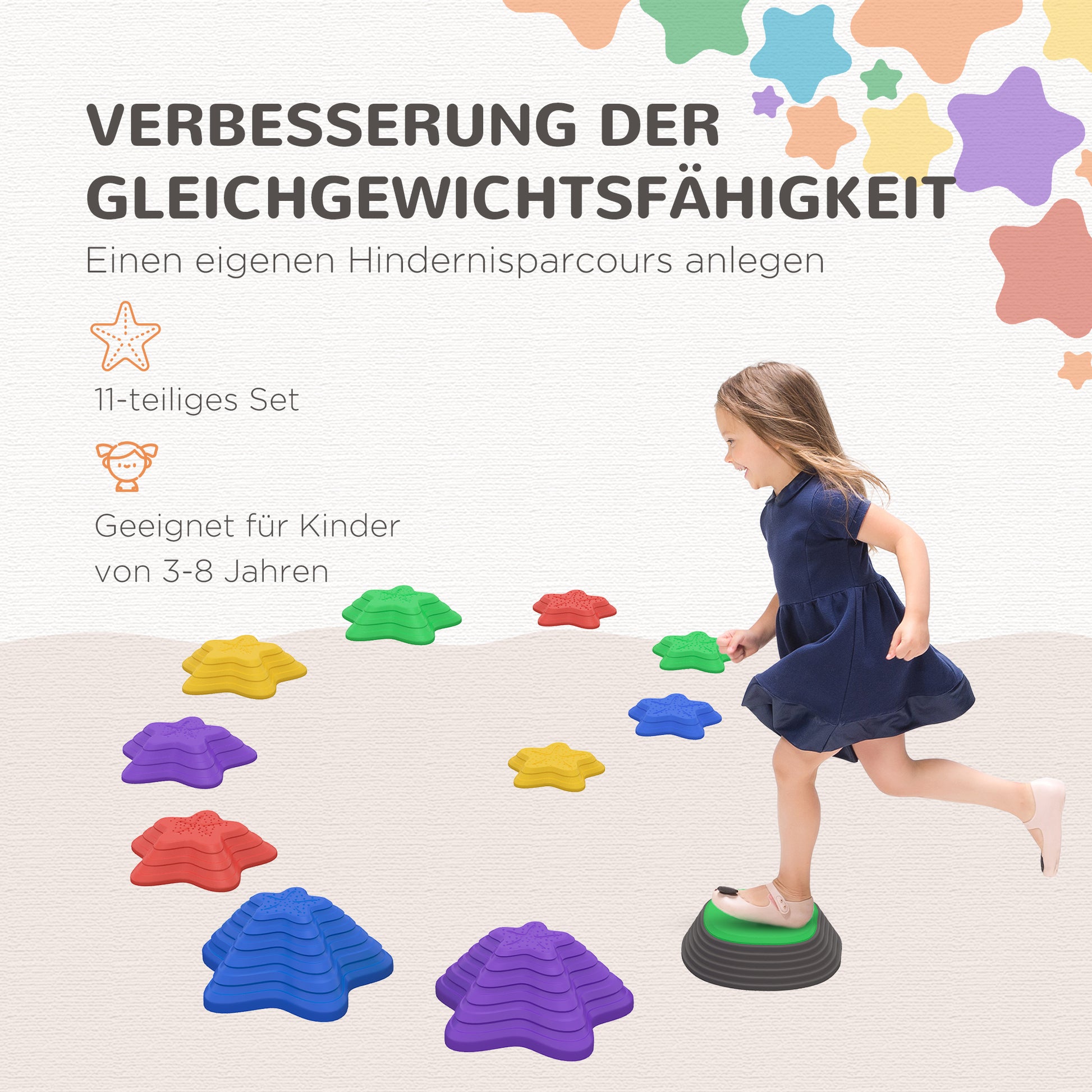 ZONEKIZ River Stones, 11-pcs. Balancing Stones, Stackable Stones for Children's Balance, Non-Slip Stepping Stones, Balance Game up to 80 kg Load, for Balance, Motor Skills