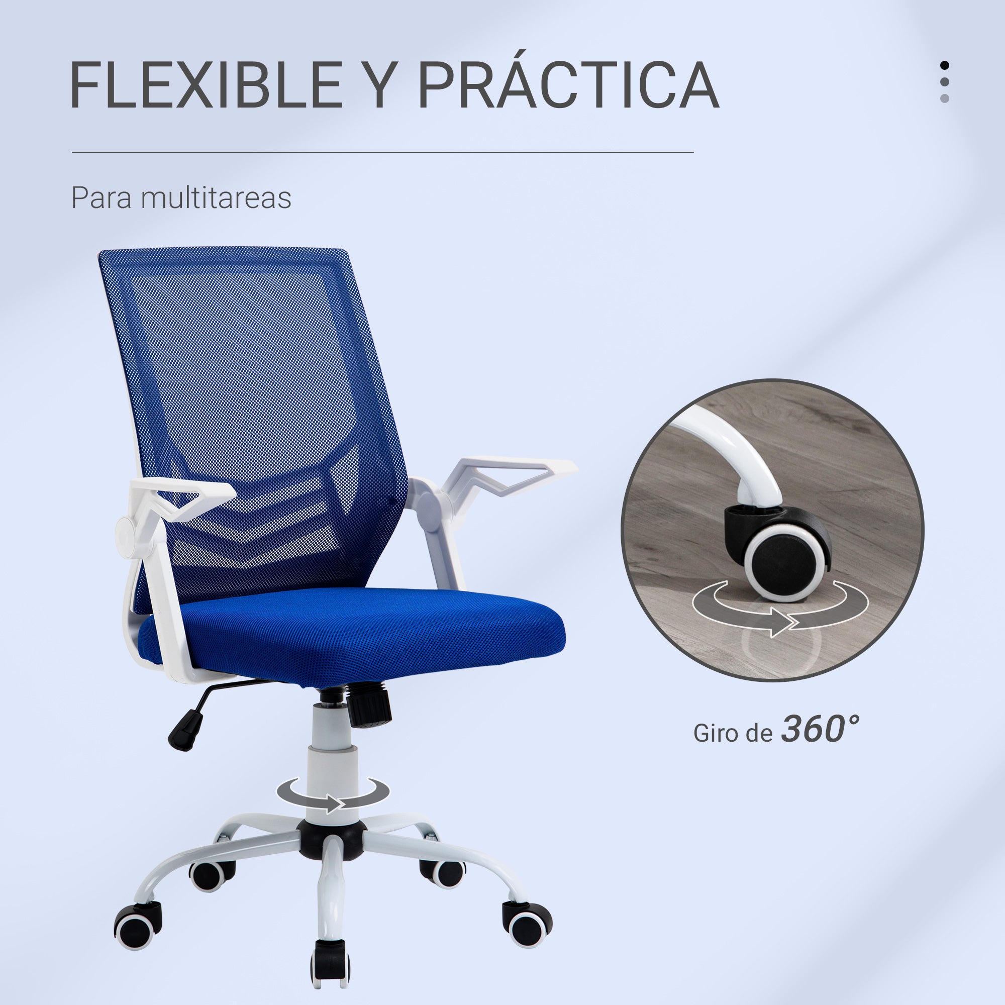 Ergonomic Office Chair Swivel Desk Chair with Adjustable Height Flip-Up Armrest Lumbar Support Breathable for Teens Adults 62.5x55x94-104 cm Blue