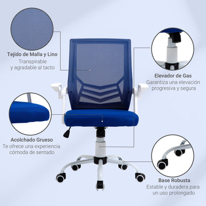 Ergonomic Office Chair Swivel Desk Chair with Adjustable Height Flip-Up Armrest Lumbar Support Breathable for Teens Adults 62.5x55x94-104 cm Blue