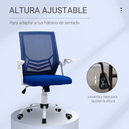 Ergonomic Office Chair Swivel Desk Chair with Adjustable Height Flip-Up Armrest Lumbar Support Breathable for Teens Adults 62.5x55x94-104 cm Blue