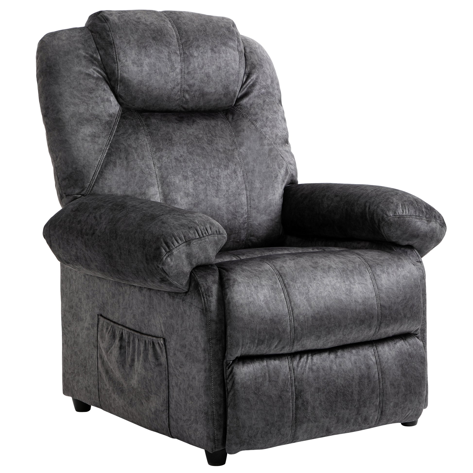 Manual Reclining Chair Upholstered in Padded Velvet Reclining Chair with Retractable Footrest and Side Pockets for Living Room Office Bedroom 88x91x108 cm Black