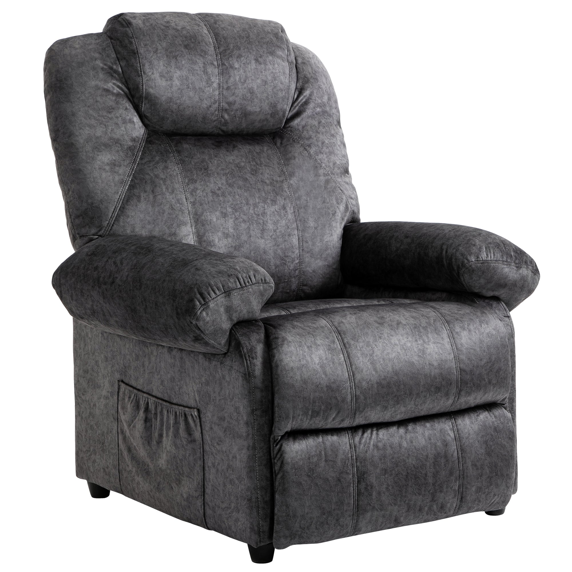 Manual Reclining Chair Upholstered in Padded Velvet Reclining Chair with Retractable Footrest and Side Pockets for Living Room Office Bedroom 88x91x108 cm Black