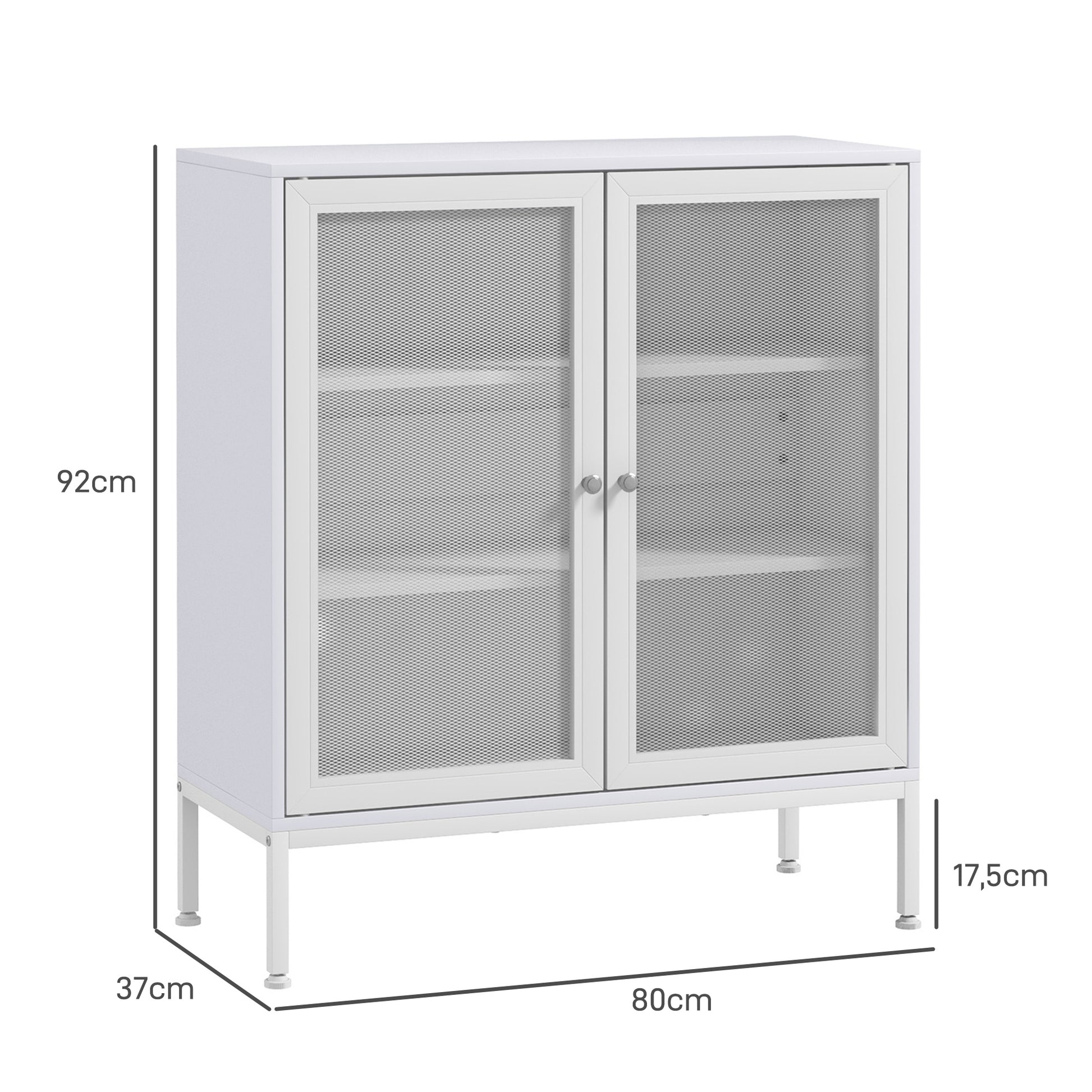 3-Tier Kitchen Sideboard Sideboard with Mesh Doors and Adjustable Shelf Modern Kitchen Buffet for Living Room Dining Room 80x37x92 cm White
