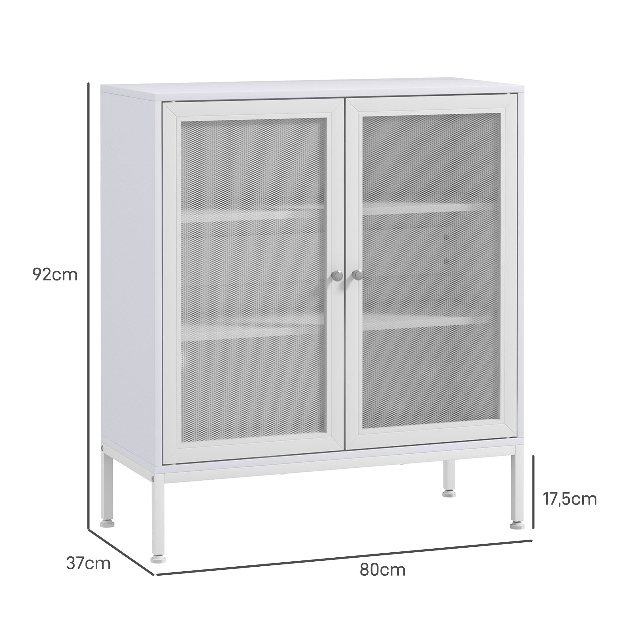 3-Tier Kitchen Sideboard Sideboard with Mesh Doors and Adjustable Shelf Modern Kitchen Buffet for Living Room Dining Room 80x37x92 cm White