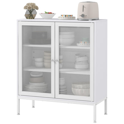 3-Tier Kitchen Sideboard Sideboard with Mesh Doors and Adjustable Shelf Modern Kitchen Buffet for Living Room Dining Room 80x37x92 cm White